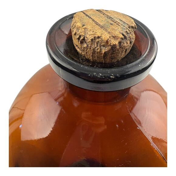 Vintage/ Antique Amber Glass Apothecary Bottle Cork Stopper, Pharmacy, Large 13” - Picture 4 of 12
